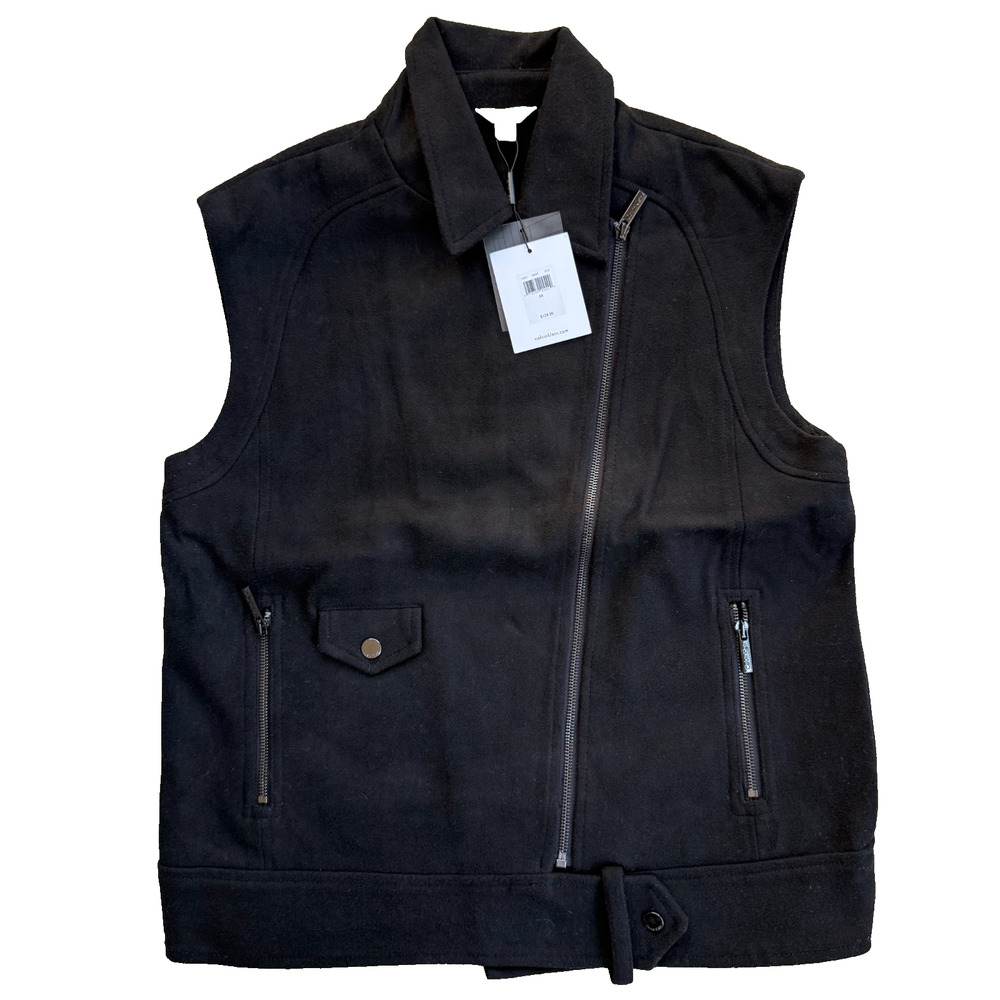 Calvin Klein Wool Blend Moto Vest Womens M Slim Black Minimal Capsule Wardrobe